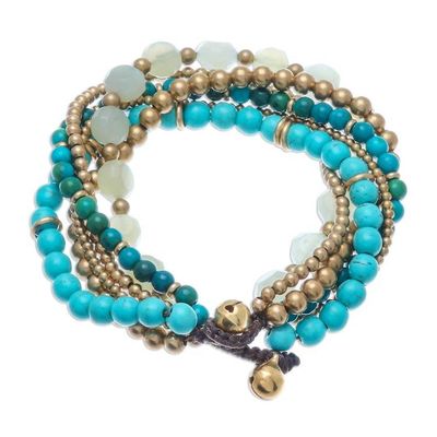 Alternate image for Thai Multi-Gemstone Beaded Torsade Bracelet with Bells Thai Calm