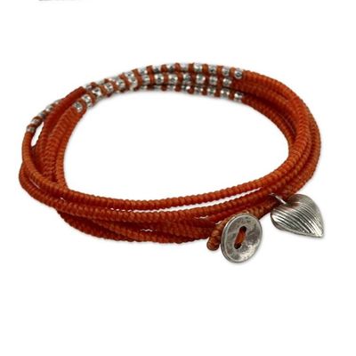 Alternate image for Hill Tribe Silver and Orange Cord Wrap Bracelet 21 Inches Orange Hill Tribe Sweetheart