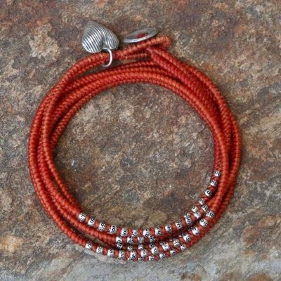 Alternate image for Hill Tribe Silver and Orange Cord Wrap Bracelet 21 Inches Orange Hill Tribe Sweetheart