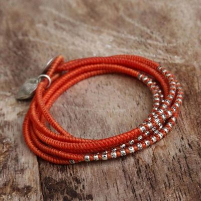 Alternate image for Hill Tribe Silver and Orange Cord Wrap Bracelet 21 Inches Orange Hill Tribe Sweetheart