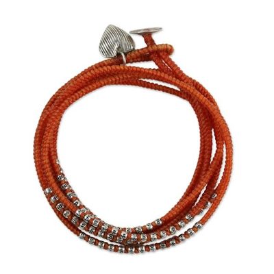 Alternate image for Hill Tribe Silver and Orange Cord Wrap Bracelet 21 Inches Orange Hill Tribe Sweetheart