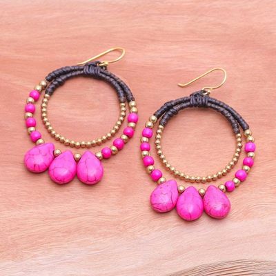 Alternate image for Brass and Pink Magnesite Beaded Dangle Earrings The Pink Tiara