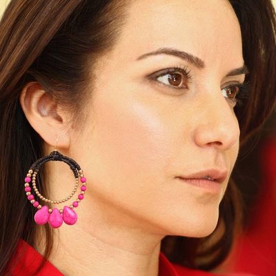 Alternate image for Brass and Pink Magnesite Beaded Dangle Earrings The Pink Tiara