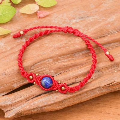 Alternate image for Thai-Made Vibrant Red Lapis Lazuli Macrame Pendant Bracelet Sole Truth