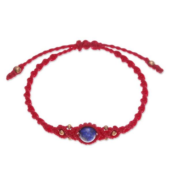 Alternate image for Thai-Made Vibrant Red Lapis Lazuli Macrame Pendant Bracelet Sole Truth