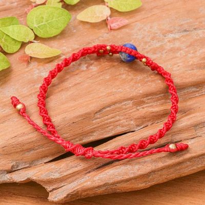 Alternate image for Thai-Made Vibrant Red Lapis Lazuli Macrame Pendant Bracelet Sole Truth