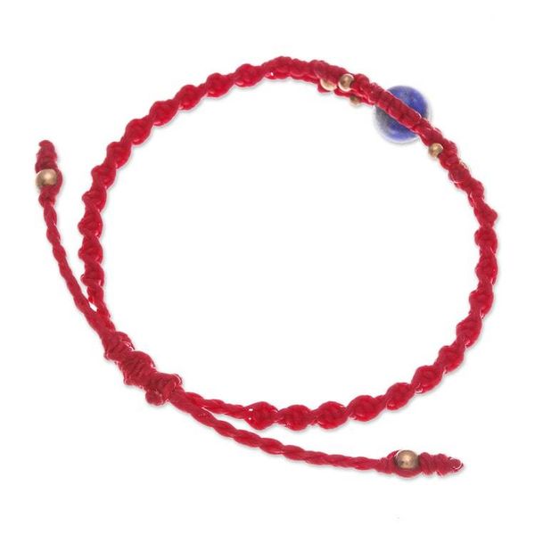 Alternate image for Thai-Made Vibrant Red Lapis Lazuli Macrame Pendant Bracelet Sole Truth