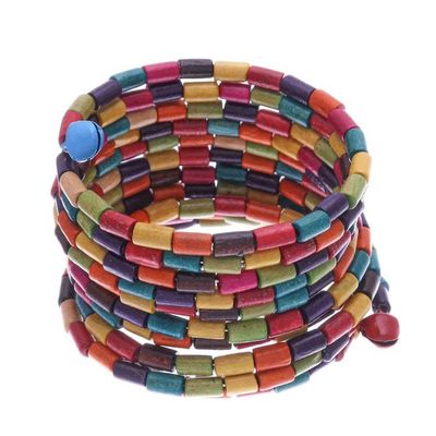 Alternate image for Multicolor Wood Cylinder Beaded Wrap Bracelet with Bells 2 Confetti Spin