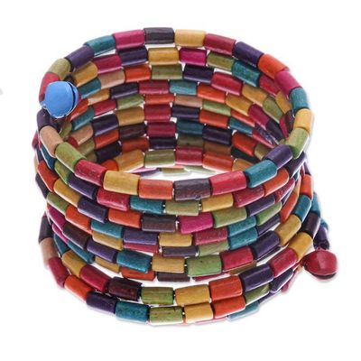 Alternate image for Multicolor Wood Cylinder Beaded Wrap Bracelet with Bells 2 Confetti Spin
