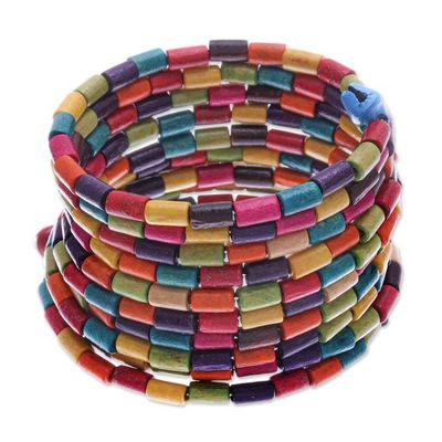 Alternate image for Multicolor Wood Cylinder Beaded Wrap Bracelet with Bells 2 Confetti Spin