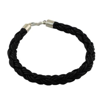 Alternate image for Mens Leather Braided Bracelet in Black from Thailand Sophisticated Braid in Black