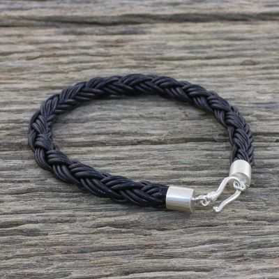 Alternate image for Mens Leather Braided Bracelet in Black from Thailand Sophisticated Braid in Black
