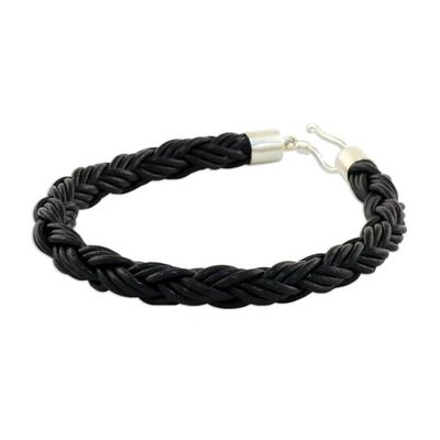 Alternate image for Mens Leather Braided Bracelet in Black from Thailand Sophisticated Braid in Black