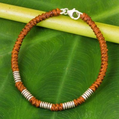 Alternate image for Handmade Wristband Braided Bracelet from Thai Artisan Beautiful Jungle in Rust
