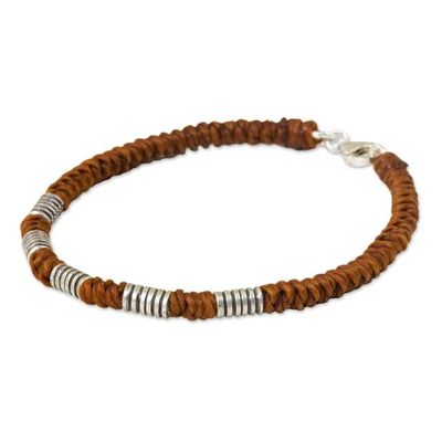 Alternate image for Handmade Wristband Braided Bracelet from Thai Artisan Beautiful Jungle in Rust