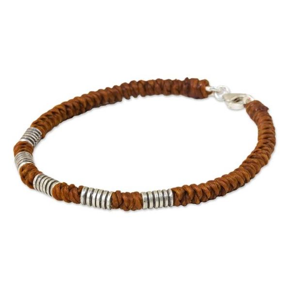 Alternate image for Handmade Wristband Braided Bracelet from Thai Artisan Beautiful Jungle in Rust