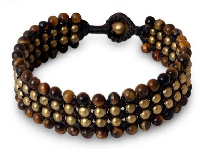Alternate image for Tigers Eye and Brass Wristband Bracelet Golden Dawn