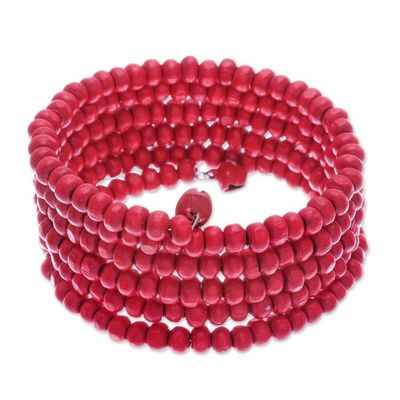 Alternate image for Red Beaded Wood Wrap Bracelet with Bells 1 In Crimson Spin