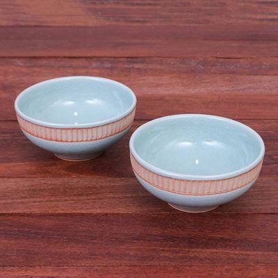 Alternate image for Aqua Celadon Ceramic Bowls Pair Warm Springs