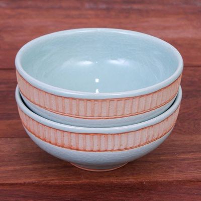 Alternate image for Aqua Celadon Ceramic Bowls Pair Warm Springs