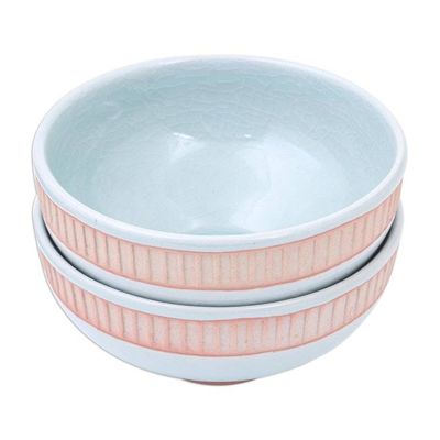 Alternate image for Aqua Celadon Ceramic Bowls Pair Warm Springs