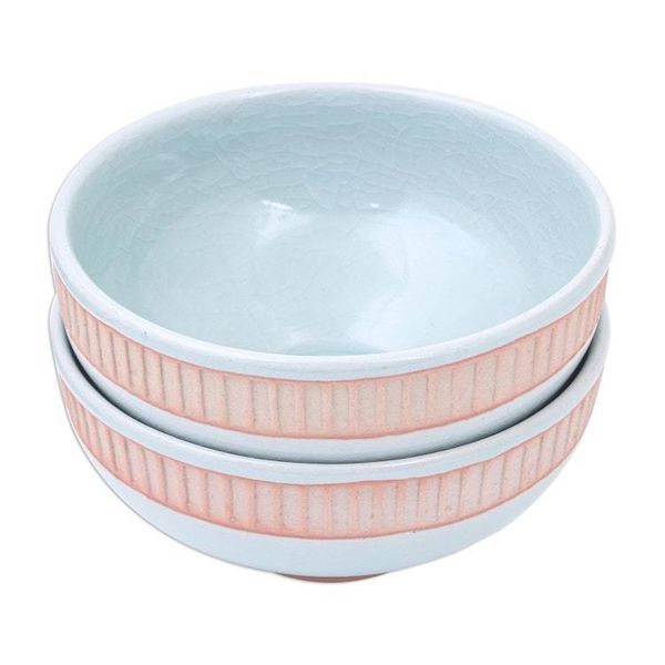 Alternate image for Aqua Celadon Ceramic Bowls Pair Warm Springs