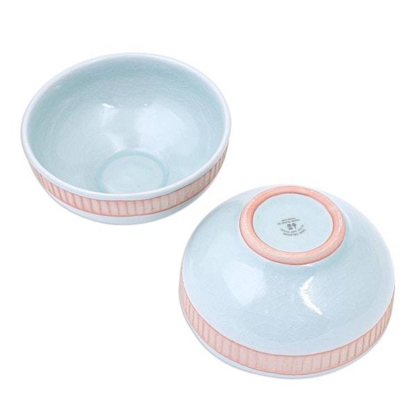 Alternate image for Aqua Celadon Ceramic Bowls Pair Warm Springs
