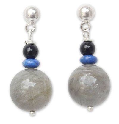 Alternate image for Labradorite and onyx dangle earrings Neptunes Queen