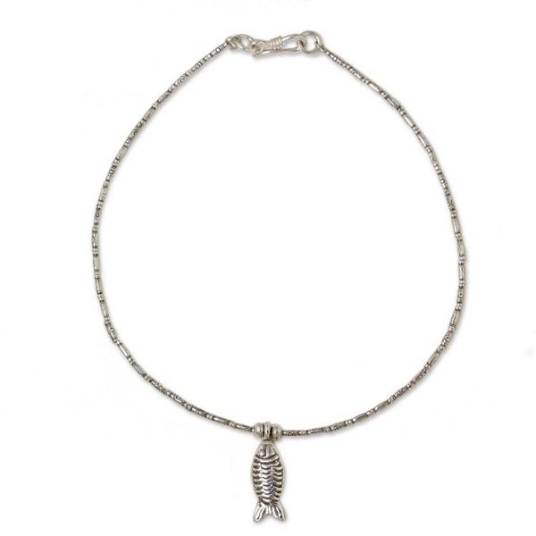 Alternate image for Handcrafted 950 Silver Anklet Minnow