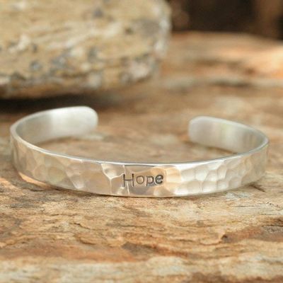 Alternate image for Hand Made Inspirational Sterling Silver Cuff Bracelet Always Hopeful