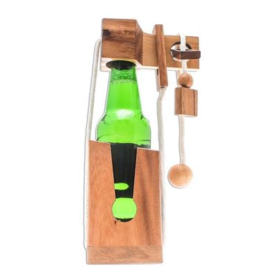Alternate image for Handmade Wood Bottle Holder and Puzzle 5.5 Inch Open the Bottle