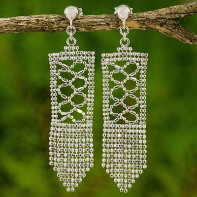 Alternate image for Sterling Silver Rectangle Waterfall Earrings from Thailand Sparkling Waterfalls