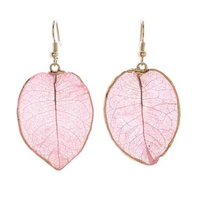 Alternate image for Gold Accented Natural Flower Dangle Earrings in Pink Bougainvillea Love in Pink
