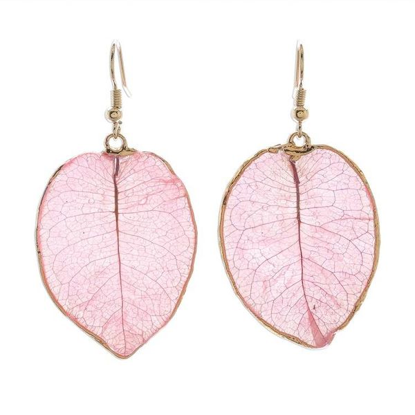 Alternate image for Gold Accented Natural Flower Dangle Earrings in Pink Bougainvillea Love in Pink