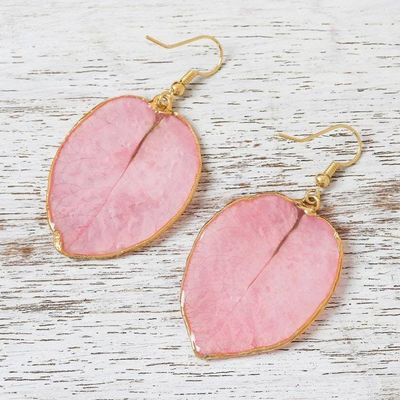 Alternate image for Gold Accented Natural Flower Dangle Earrings in Pink Bougainvillea Love in Pink