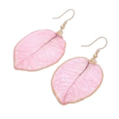 Alternate image for Gold Accented Natural Flower Dangle Earrings in Pink Bougainvillea Love in Pink