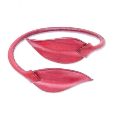 Alternate image for Leafy Leather Wrap Bracelet in Crimson from Thailand Forest Embrace in Crimson