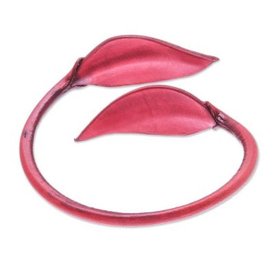 Alternate image for Leafy Leather Wrap Bracelet in Crimson from Thailand Forest Embrace in Crimson