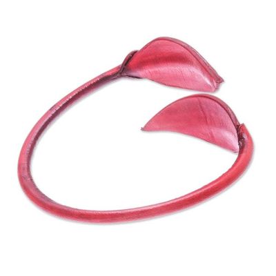 Alternate image for Leafy Leather Wrap Bracelet in Crimson from Thailand Forest Embrace in Crimson