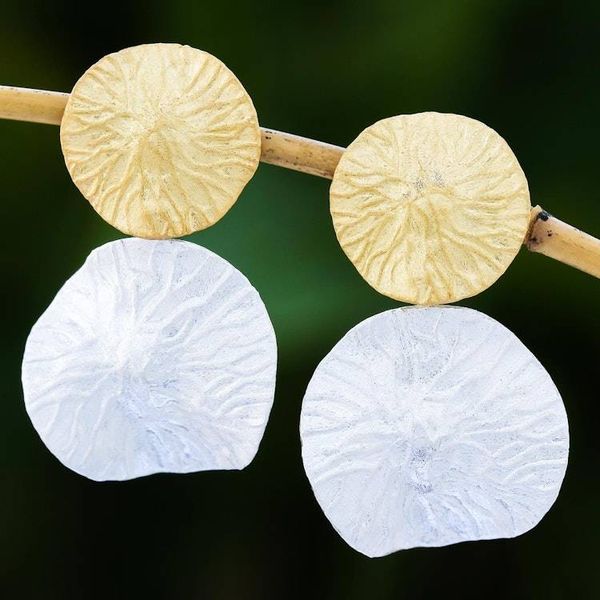 Alternate image for Modern Gold Accented Sterling Silver Dangle Earrings Gleaming Pads