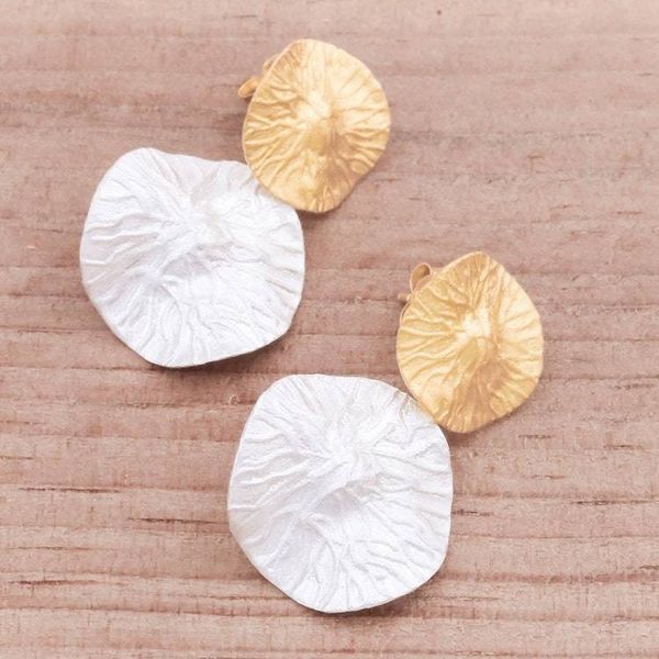 Alternate image for Modern Gold Accented Sterling Silver Dangle Earrings Gleaming Pads