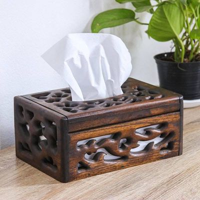 Alternate image for Hand-Carved Teak Wood Tissue Box Cover in Brown Fancy Teak