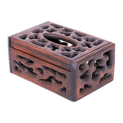 Alternate image for Hand-Carved Teak Wood Tissue Box Cover in Brown Fancy Teak
