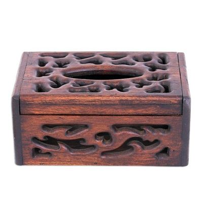 Alternate image for Hand-Carved Teak Wood Tissue Box Cover in Brown Fancy Teak