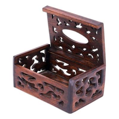 Alternate image for Hand-Carved Teak Wood Tissue Box Cover in Brown Fancy Teak