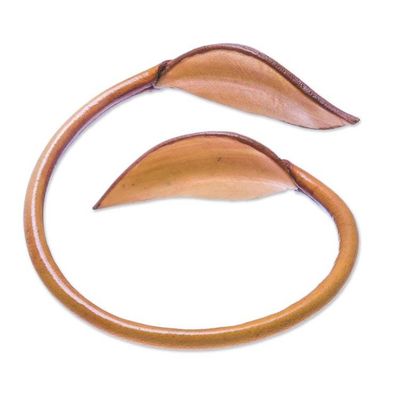 Alternate image for Leafy Leather Wrap Bracelet in Saffron from Thailand Forest Embrace in Saffron