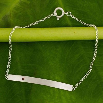 Alternate image for Brushed Sterling Silver and Garnet Bar Bracelet Simple Devotion