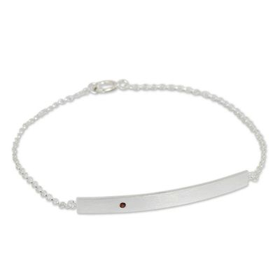 Alternate image for Brushed Sterling Silver and Garnet Bar Bracelet Simple Devotion