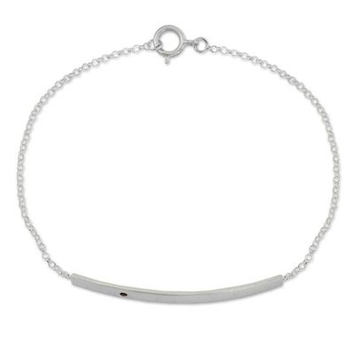 Alternate image for Brushed Sterling Silver and Garnet Bar Bracelet Simple Devotion