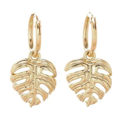 Alternate image for Handcrafted Thai Gold Plated Dangle Earrings Tropical Leaf